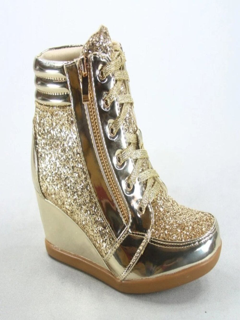 NEW Glitter Sneaker Women's High Top Lace Up Wedge Booties Shoes Size 5.5 - 10 - Picture 3 of 13
